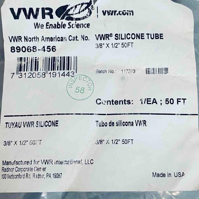 VWR Silicone Tubing 3/8 in. x 1/2 in. Total of 27 Feet Hose & Tubing VWR