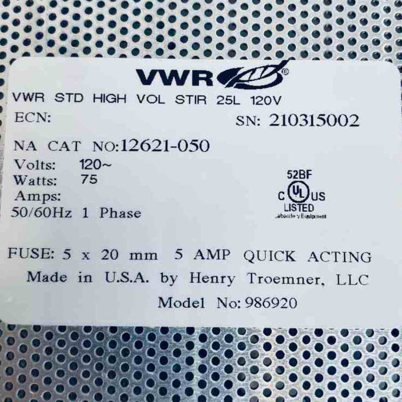 VWR Standard High Volume Stirrer 25 L 11 x 12.5 in. Large Capacity Magnetic Stirrers & Hotplate Stirrers VWR