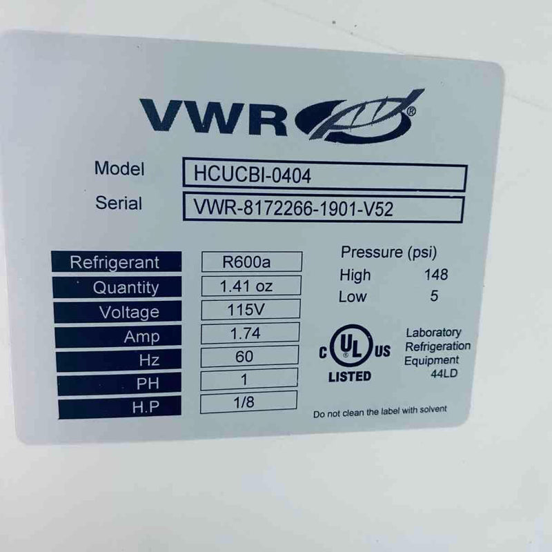 VWR Undercounter Refrigerator 4.6 cu. ft. 1 C to 10 C Range Lab Freezers & Refrigerators VWR