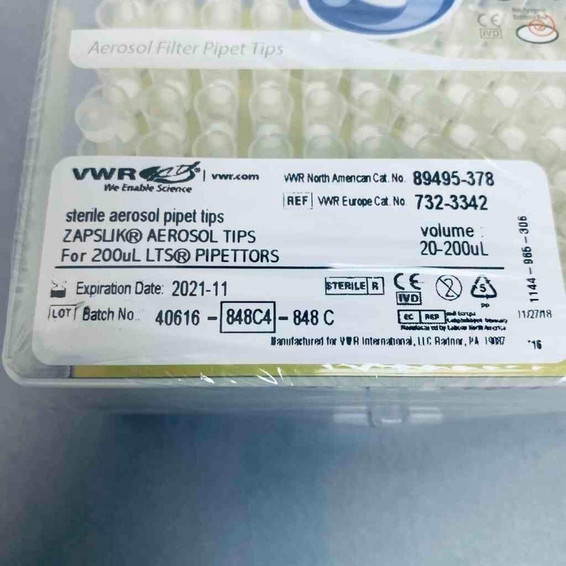 VWR Zapslik Aerosol Pipet Tips Sterile 200 ul 7 Racks of 96 Tips Each Pipets & Pipette Tips VWR