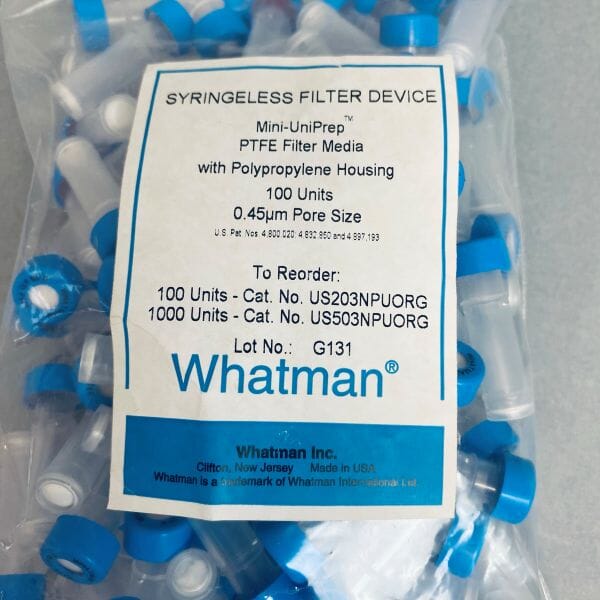 Whatman Syringeless Filter Unit Mini-UniPrep PTFE Pack of 100 Filters Whatman
