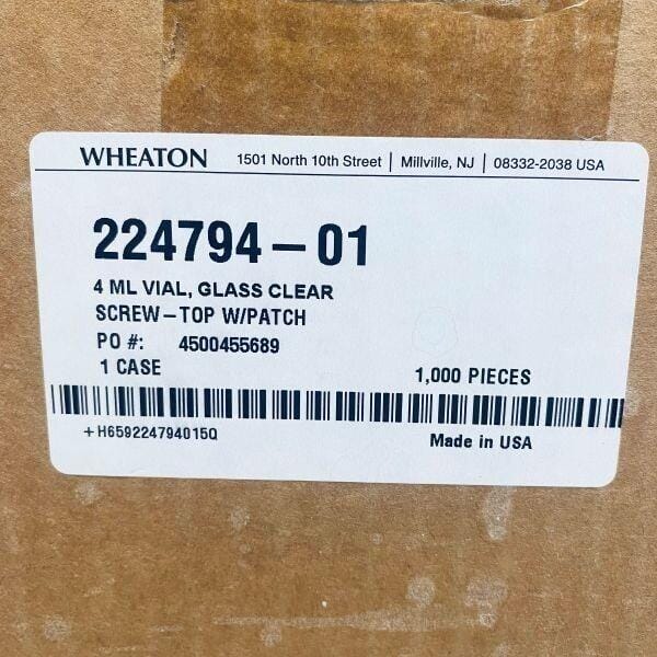 Wheaton Clear Glass Vial 4 ml Screw Top with White Patch Pack of 800 Vials Vials WHEATON