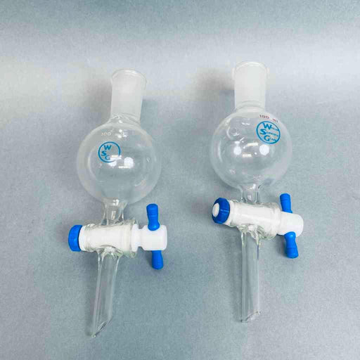 Whelan Scientific Glass Spherical Separatory Funnel 24/40 STJ 100 ml with Side Hole Opening Lot of 2 Funnels Jointed Glassware Whelan Glass