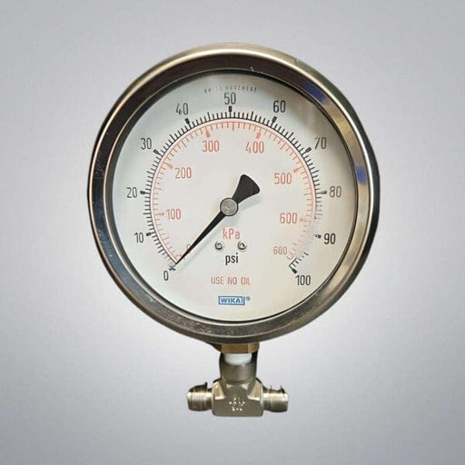 WIKA Pressure Gauge 100 Psi 110 mm Display 1/2 Inch Thread Lab Equipment::Pumps, Pump Access. & Tubing WIKA