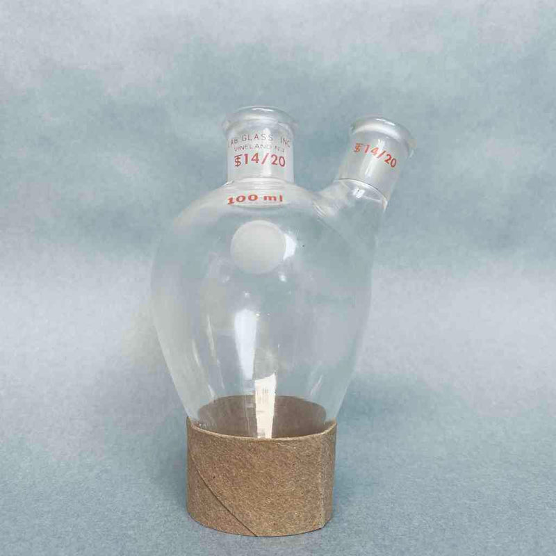 Wilmad Lab Glass 2-Neck Pear Shaped Flask 100 ml 14/20 Joints Jointed Glassware Wilmad