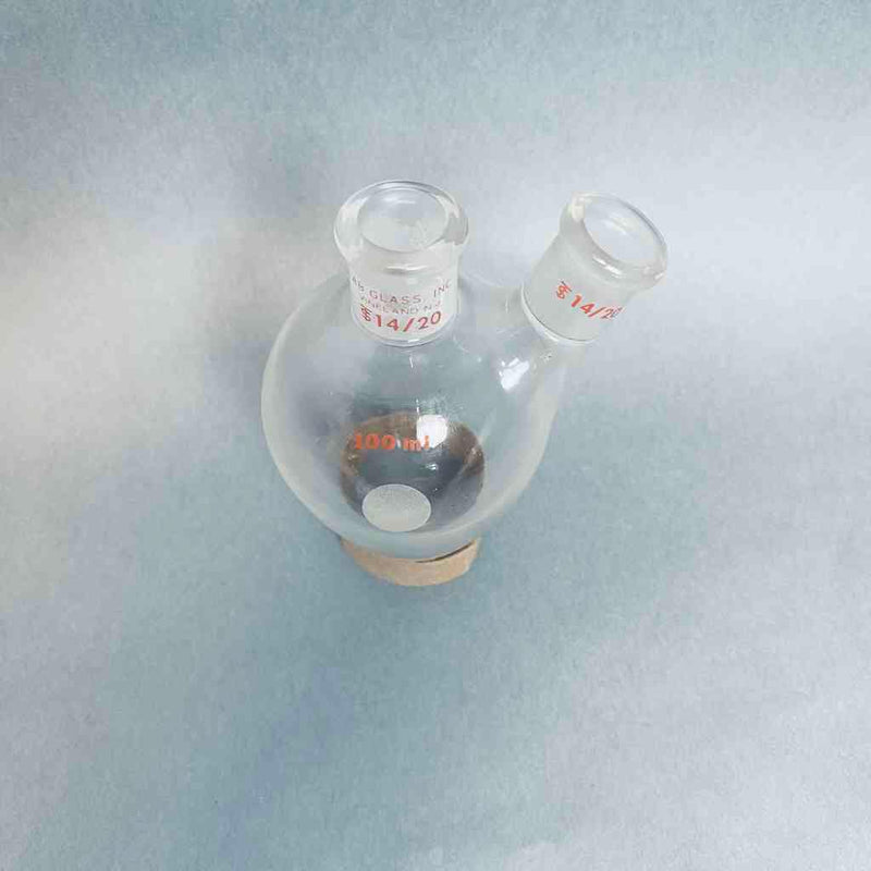 Wilmad Lab Glass 2-Neck Pear Shaped Flask 100 ml 14/20 Joints Jointed Glassware Wilmad
