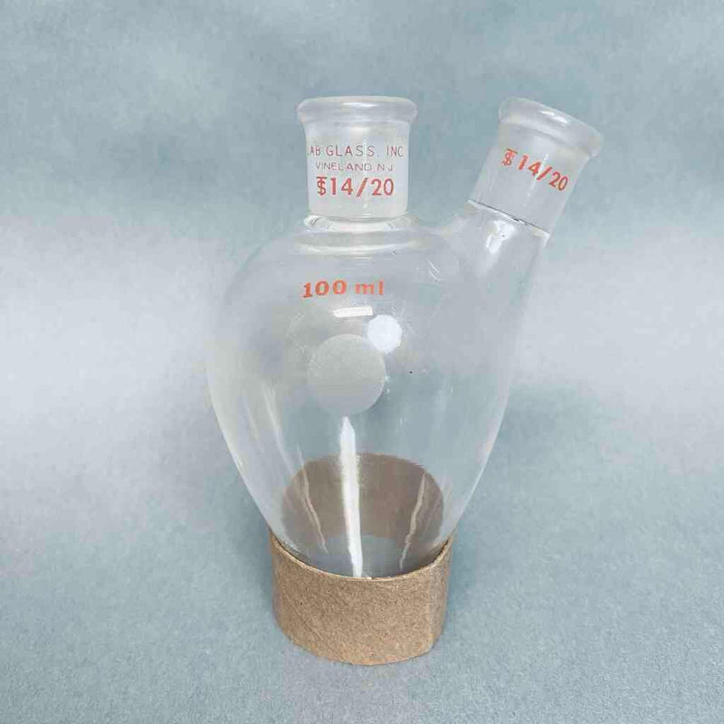 Wilmad Lab Glass 2-Neck Pear Shaped Flask 100 ml 14/20 Joints Jointed Glassware Wilmad