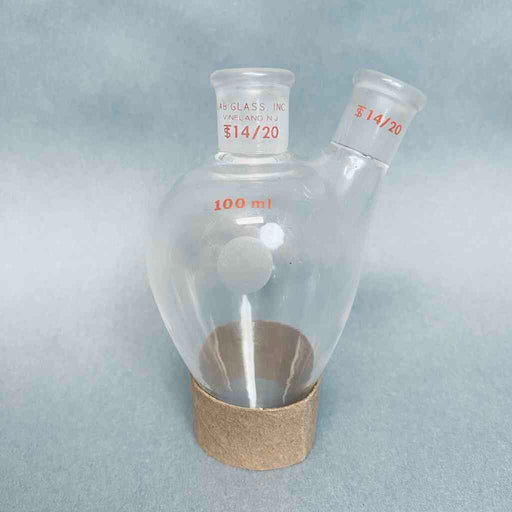 Wilmad Lab Glass 2-Neck Pear Shaped Flask 100 ml 14/20 Joints Jointed Glassware Wilmad